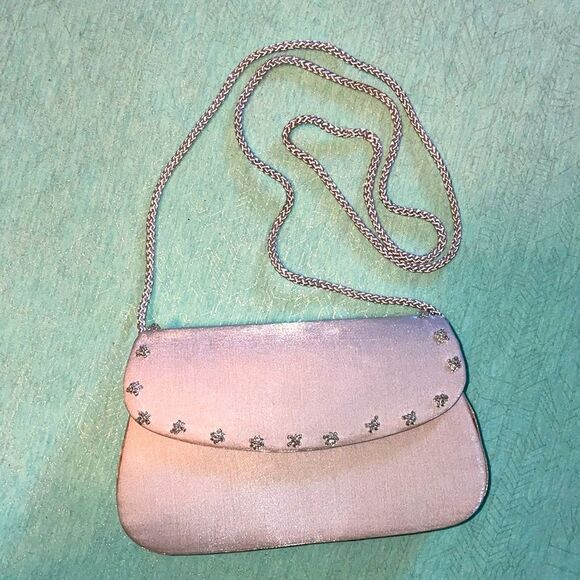 Le Regale LTD handmade vintage evening shoulder mini bag cream satin w/ beads - Picture 1 of 16